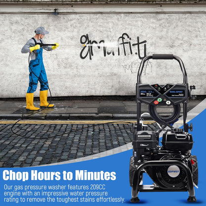 3500 PSI Gas Pressure Washer, 2.3 GPM – Heavy Duty High Power with 209CC 7HP Engine, 25Ft Pressure Hose, Axial Aluminum Pump, Soap Tank, 4 Quick Connect Nozzles (Black)