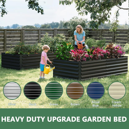 FOOWIN 2pcs 8x4x2ft Galvanized Raised Garden Bed, Planter Raised Garden Boxes Outdoor, Large Metal Raised Beds for Gardening, Garden Bed for Vegetables, Flowers, Herb,478 Gallon Capacity, Black