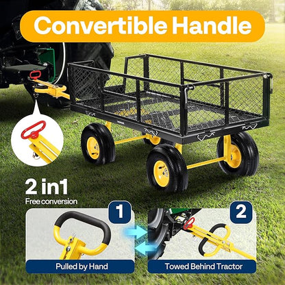 VIVOHOME Garden Cart Steel Heavy Duty 900 LBS Yard and Garden Wagon with 10 inch Tire and Handle Attach to ATV or Tractor Black