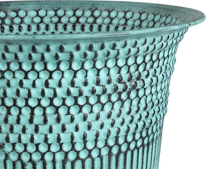 BIRDROCK HOME 2 Pack 9.5" Beaded Planter - Indoor or Outdoor Plant Flower - Flowers Plants Trees Porch Garden Pots - Rust and Weather Resistant - Faux Patina