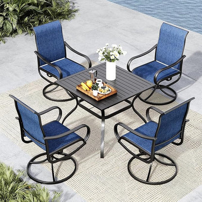 MFSTUDIO Patio Table and Chairs Set of 4, Outdoor Dining Set with Metal Table and Swivel Chairs, 5 Piece Patio Furniture Set for Deck/Backyard/Poolside/Garden