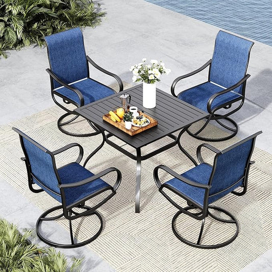 MFSTUDIO Patio Table and Chairs Set of 4, Outdoor Dining Set with Metal Table and Swivel Chairs, 5 Piece Patio Furniture Set for Deck/Backyard/Poolside/Garden
