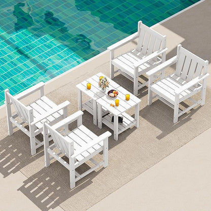 SEWRWALL Patio Furniture Set, HDPE Material All Weather Use Adirondack Chair Set with Side Table for Balcony, Porch, Garden, Backyard- White