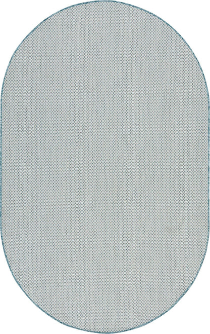 Nourison Home Courtyard Indoor/Outdoor Ivory/Aqua 5' x 8' Oval Area Rug, Easy Cleaning, Non Shedding, Bed Room, Living Room, Dining Room, Backyard, Deck, Patio (5x8 Oval)