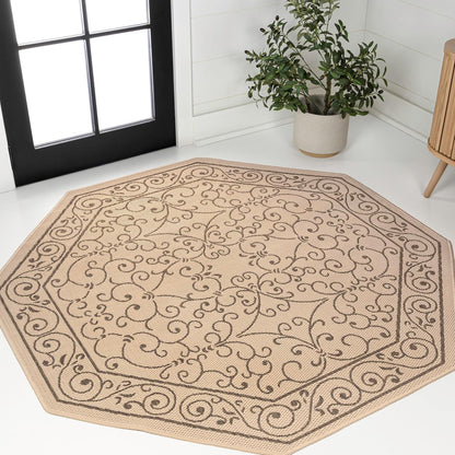JONATHAN Y SMB106A-8TGN Charleston Vintage Filigree Textured Weave Beige/Brown 8' Octagon Indoor/Outdoor Area Rug, Non-Shedding, Stain Resistant,Fade Resistant, Easy-Cleaning for Backyard Patio, Porch