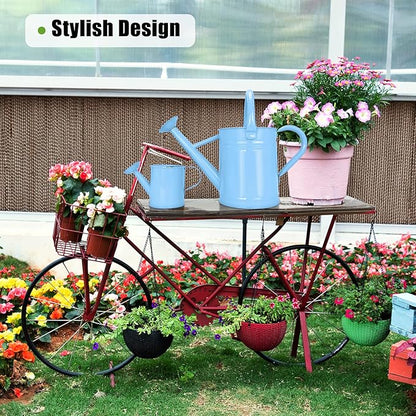 Metal Watering Can (1 Gallon) for Outdoor&Indoor Plants with Free Small Watering can for Kids, Plant Watering Can with Removable spout, Perfect for Garden Flower, Houseplants, (Light Blue)