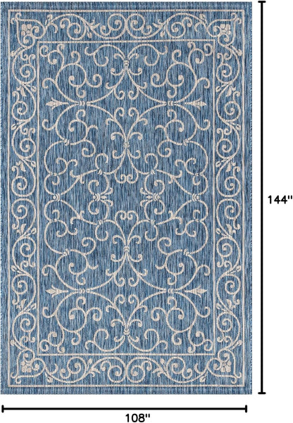 JONATHAN Y SMB106D-9 Charleston Vintage Filigree Textured Weave Indoor Outdoor Area Rug Classic Coastal Easy Cleaning Bedroom Kitchen Backyard Patio Non Shedding, 9 X 12, Navy/Gray