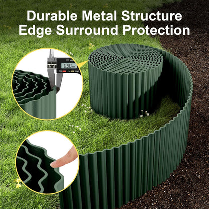 Land Guard Corrugated Metal Garden Edging, 12"×50Ft Steel Landscape Edging, Corrugated Metal Yard Edging Borders, Steel Edging for Landscaping, Garden Fence, Lawn, Flower Bed (Olive-Green)