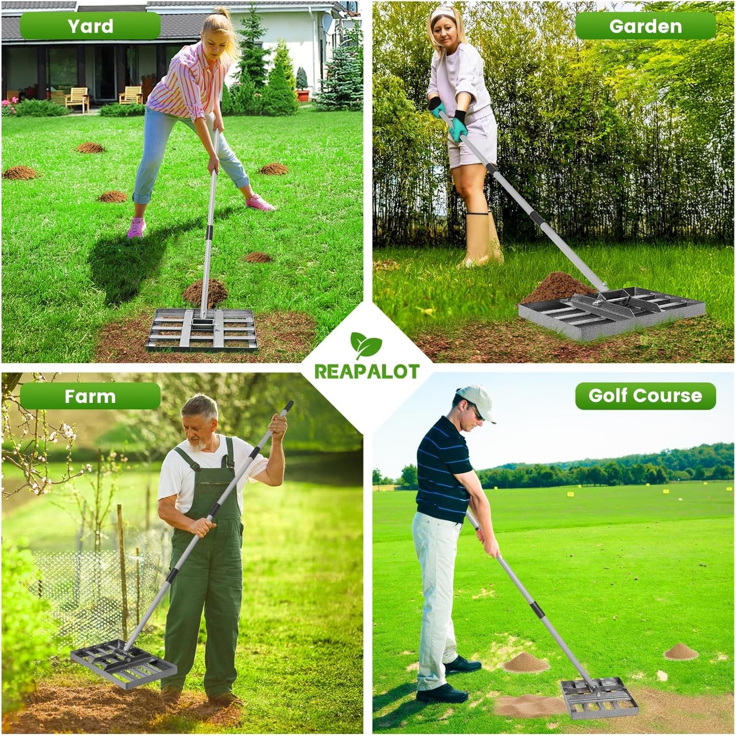 Lawn Leveling Rake, Lawn Leveler with Stainless Steel Long Handle, Heavy Duty Yard Level Tool for Leveling Soil, Sand Or Dirt Surfaces, Gardening Gloves Gift Included (17x10in)