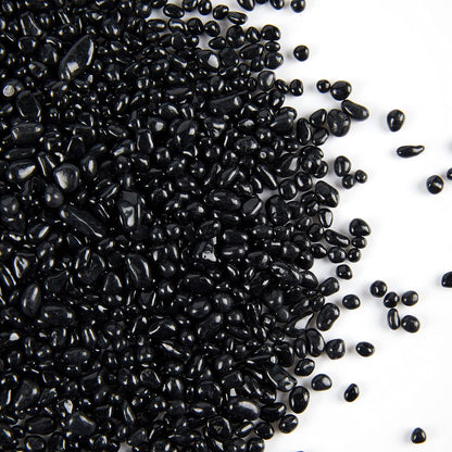 TWINKLING High Luster Round Fire Glass Stones,Glass Marbles Pebbles,Glass Beads Gems for Fire Pit Vase Fillers Crafts Aquarium Garden Decoration,3-6mm,1-Pound Jar (Black)