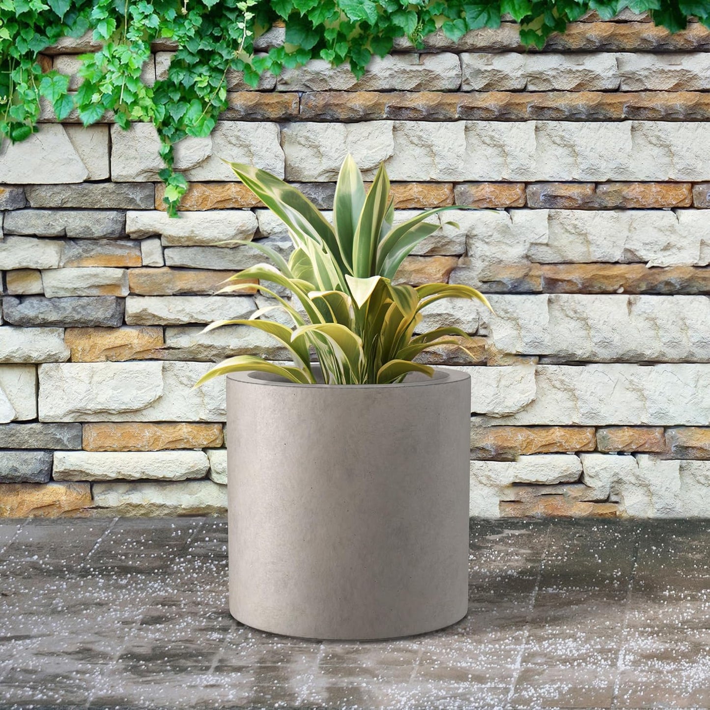 Kante 12.6" Dia Round Concrete Planter, Modern Style Large Cylindrical Plant Pot with Drainage Hole and Rubber Plug for Indoor Outdoor Patio, Weathered Concrete