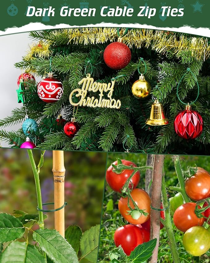 12 Inch 4.8mm Green Zip Ties, 55 Lbs PA66 Heavy Duty Plastic Wire Ties, Premium Self-locking Nylon Cable Ties Decoration Tie Wraps for Christmas Tree Oudoor Infoor Gardening Fence Grid Wall, 100 Pcs