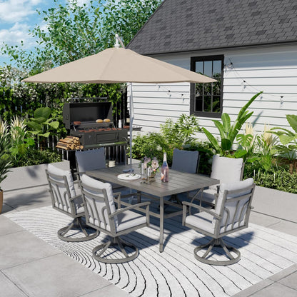 HAPPATIO Patio Dining Table for 6, Large Rectangle 60"×36.2", Patio Aluminum Slat Dining Table with 2.2" Umbrella Hole, All Weather Outdoor Table for Lawn, Garden and Poolside