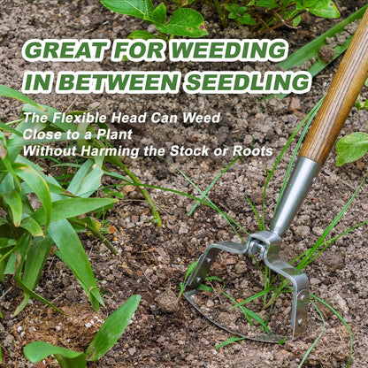 Haliaeetus Hula Hoe, 58'' Stainless Steel Stirrup Hoe, Action Hoe for Weeding in Push-Pull Motion, Scuffle Hoe with Comfortable Wood Long Handle for Standing to Weed on Flower Bed and Between Plants