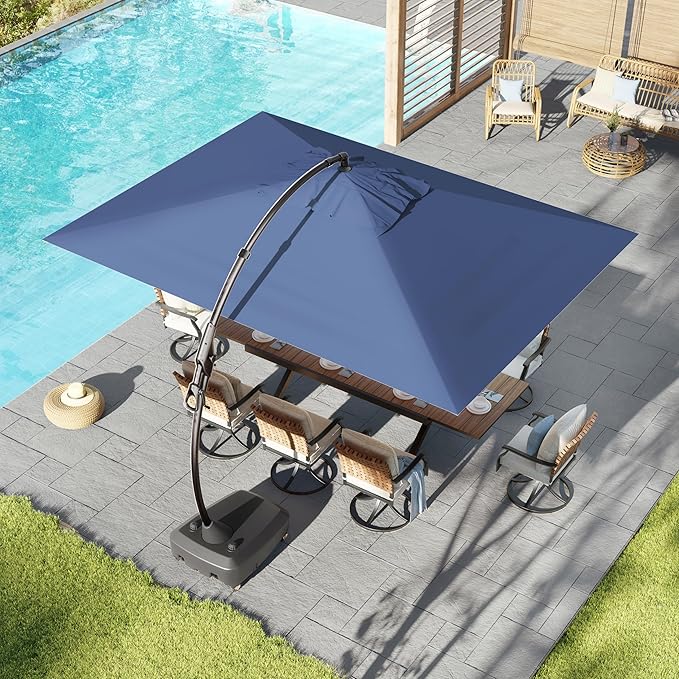 Grand patio 10x13 FT Cantilever Umbrella with Base & Cover Outdoor Aluminum Rectangle Offset Umbrella Canopy for Pool Garden (Navy Blue, 10x13 FT)