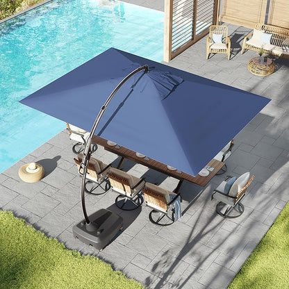 Grand patio 10x13 FT Cantilever Umbrella with Base & Cover Outdoor Aluminum Rectangle Offset Umbrella Canopy for Pool Garden (Navy Blue, 10x13 FT)