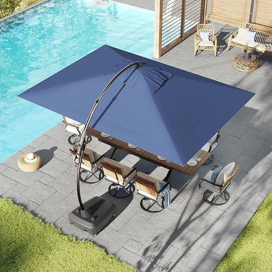 Grand patio 10x13 FT Cantilever Umbrella with Base & Cover Outdoor Aluminum Rectangle Offset Umbrella Canopy for Pool Garden (Navy Blue, 10x13 FT)