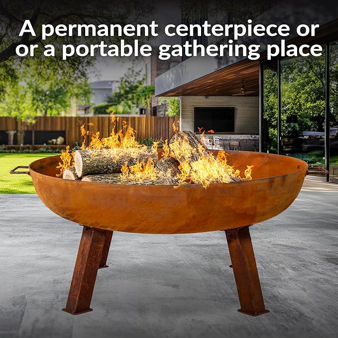 Sunnydaze 34-Inch Cast Iron Heavy-Duty Fire Pit for Outside - Wood-Burning Outdoor Fire Pit Bowl with Handles - Oxidized Finish