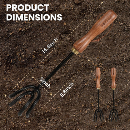 Hand Cultivator Rake, Ergonomic Small Garden Rake with Walnut Handle & 4 Durable Tines, Garden Tools for Weeding, Digging and Cultivating