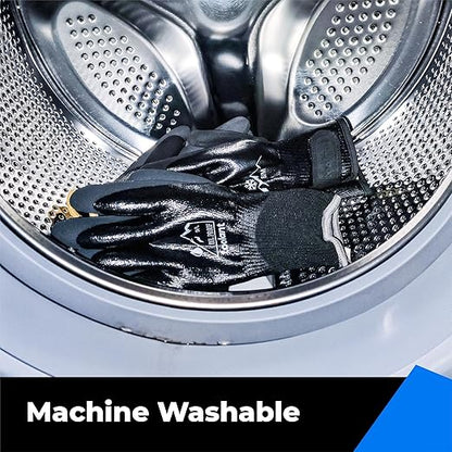 Waterproof Gloves for Men and Women, Freezer Gloves with Grip, Double Nitrile Dipped for Extreme Oil Repellent, for Construction, Mechanics, Mining, Plumbing, Black, Medium