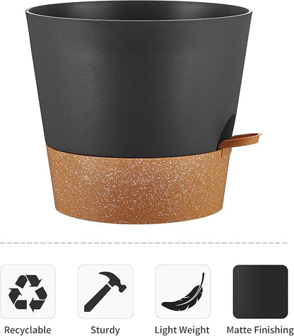 FaithLand 2-Pack 10 Inch Planter Pots for Indoor Outdoor Plants, Self Watering Flower Pots with Deep Reservoir, Black with Terracotta …