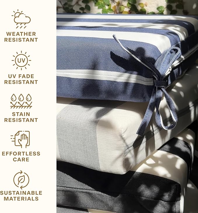 Honeycomb Outdoor Highback, 21 x 42, Cabana Stripe Tan Chair Cushion for Patio Furniture