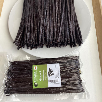 8oz Vanilla Beans Grade A Tahitian 6"-7" Bulk (1/2Lb) for Extract, Cooking and Baking by FITNCLEAN VANILLA| 0.5 Pound Fresh Gourment Natural Raw NON-GMO Whole Pods.