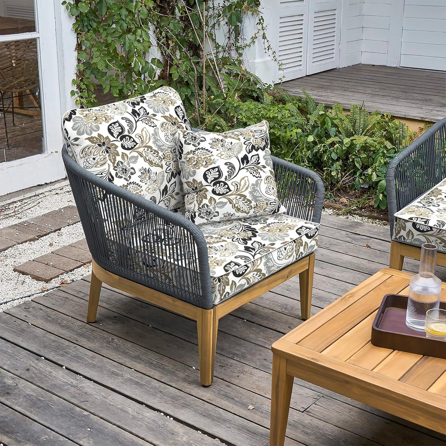 LVTXIII Outdoor Seat and Back Cushion Patio Deep Seat Cushion Set Seasonal Chair Cushion for Wicker Chairs and Garden Furniture Decoration, 22"x22"x4", Dailey Tan