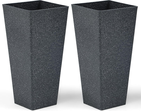 28" Large Tall Square Planters for Outdoor Plants, Set of 2 V-Shaped Planter Box with Black Terrazzo Look, Durable and Weather-Resistant, Ideal or Garden, Patio, Porch or Home use.