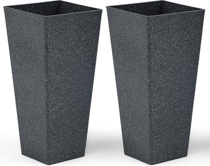 28" Tall V-Shaped Planters Set of 2, Oversized Plastic Flower Pots for Garden Patio Porch or Indoor Home Decor, Weather-Resistant Outdoor Planter Boxes, Hand-Painted Black Terrazzo-Look