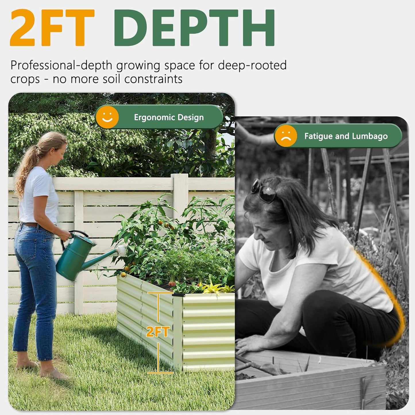 FOOWIN 4pcs 6x3x2ft Galvanized Raised Garden Bed, Planter Raised Garden Boxes Outdoor, Large Metal Raised Beds for Gardening, Garden Bed for Vegetables, Flowers, Herb,269 Gallon Capacity, Cream Yellow