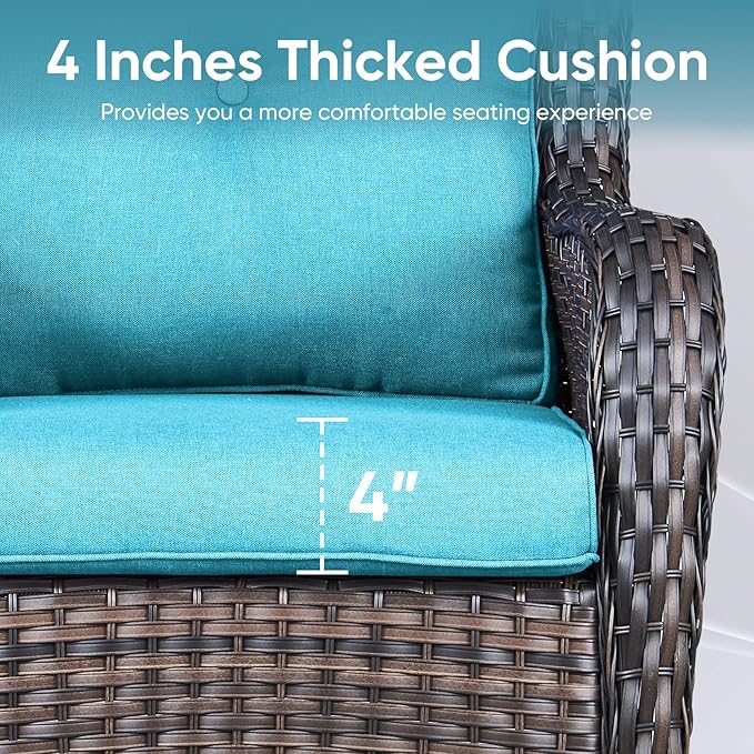 Outdoor Chair Cushions for Patio Furniture - 1 Pack Outside High Back Thick Water-Resistant Cushion 22x24 with Zipper Cover for Wicker Glider Rocking Chairs Loveseat Couch – Teal/Buckle