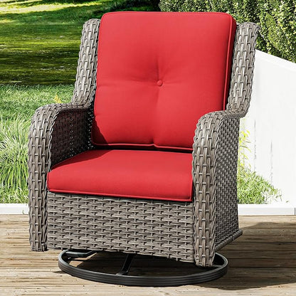 Joyside Outdoor Swivel Rocker Patio Chair - Outdoor Wicker Glider Rocking Chair with Olefin Fabric Cushions Suitable for Porch Deck and Backyard(Mixed Grey/Red)