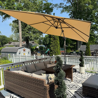 PURPLE LEAF 11.5' X 8' Left-right Tilting Patio Umbrella Outdoor Swivel Cantilever Umbrella Aluminum Offset Umbrella with Champagne Frame and 360-degree Rotation for Garden Deck Pool, Beige