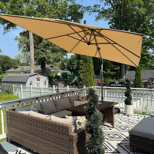PURPLE LEAF 11.5' X 8' Left-right Tilting Patio Umbrella Outdoor Swivel Cantilever Umbrella Aluminum Offset Umbrella with Champagne Frame and 360-degree Rotation for Garden Deck Pool, Beige