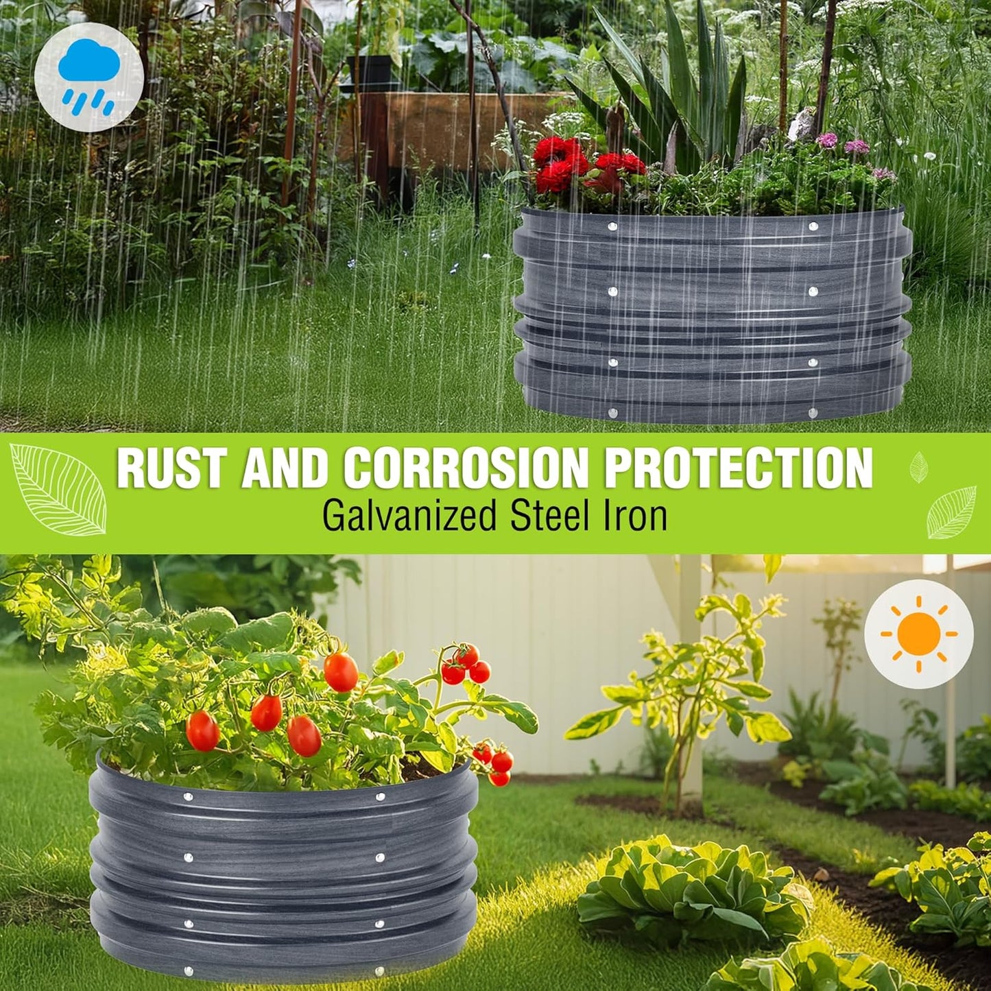 WORKPRO 3Pcs 2x2x1ft Galvanized Raised Garden Bed Set, Rust & Corrosion Protection, Easy Assembly, Safe Edge, Ideal for Vegetables & Flowers, Dark Gray