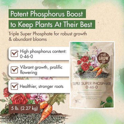 Triple Super Phosphate 0-46-0 Fertilizer, high Phosphorus Fertilizer Stronger Roots & Flower Formation, Ideal Super Phosphate for Plants - Flowers, Fruits, Vegetables & Turf, 5 lb