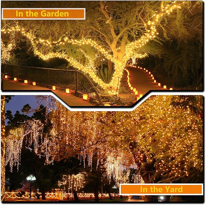 OZS 2PK 240LED Solar Christmas String Lights Outdoor Waterproof | Solar Christmas Tree Lights with 8 Lighting Modes Solar Light Outdoor for Xmas Party Garden Tree Christmas Decorations (Warm White)