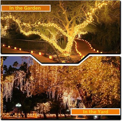 OZS 2PK 240LED Solar Christmas String Lights Outdoor Waterproof | Solar Christmas Tree Lights with 8 Lighting Modes Solar Light Outdoor for Xmas Party Garden Tree Christmas Decorations (Warm White)
