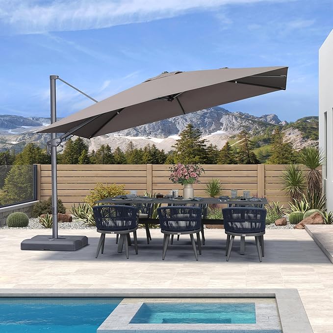 PURPLE LEAF 11.5' X 8' Left-right Tilting Outdoor Patio Umbrella Swivel Offset Cantilever Heavy Duty Rectangle Aluminum Umbrella with UV Resistant for Deck Pool Patio Backyard, Ash Mocha