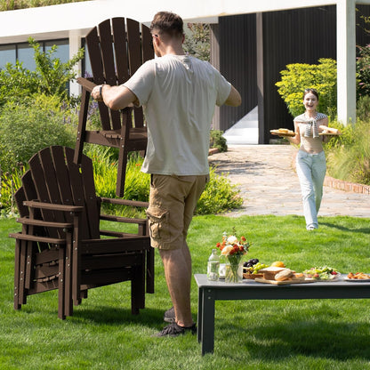 Stackable Adirondack Chair, HDPE Outdoor Patio Chair - Durable and Space Saving, Suitable for Porches, Lawns or Garden, Coffee