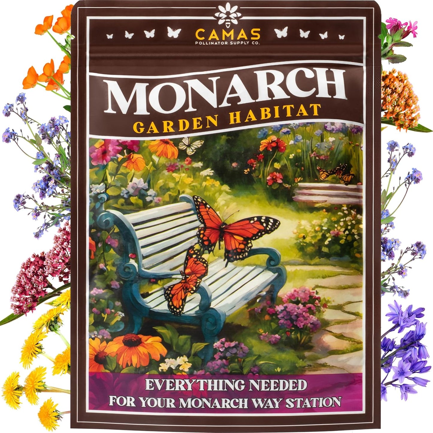 Monarch Butterfly Garden Kit with Milkweed Seeds–Perennial Flower Seeds to Plant Outside| 1/4 Pound Pure Bulk Wildflower Seeds | Garden Seeds for Attracting Pollinators | Seed Packets for Spring/Fall