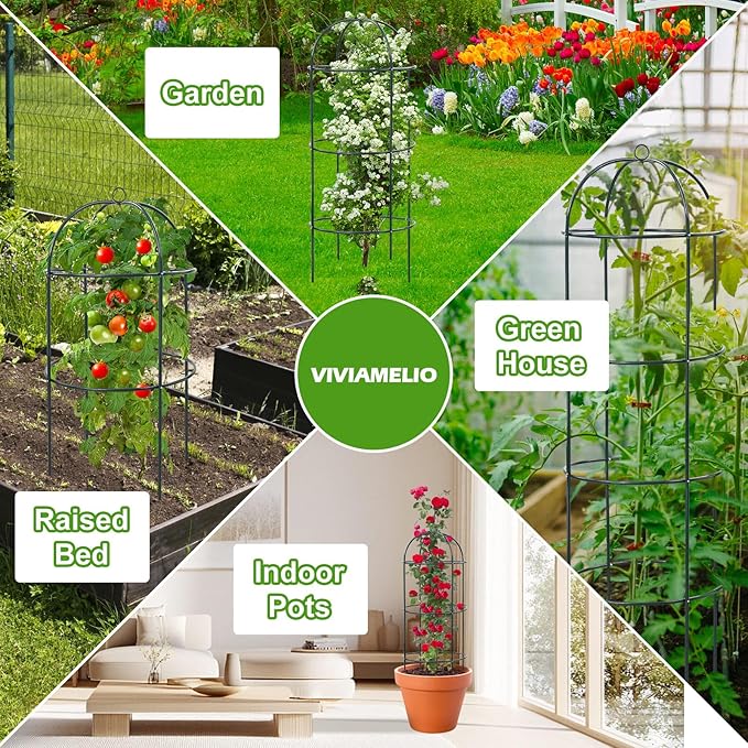 Trellis for Climbing Plants Outdoor, 75 Inch Tall Heavy Duty Metal Garden Trellis Tower Potted Cages for Flowers Fruits Vegetable Cucumber Tomato Potted Rose Clematis Pea Bean Raised Bed Trellises