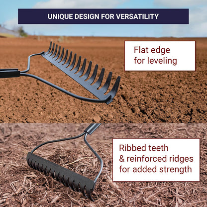 BULLY TOOLS 92309 12-Gauge 16-Inch Bow Rake with Fiberglass Handle and 16 Steel Tines, 58-Inch