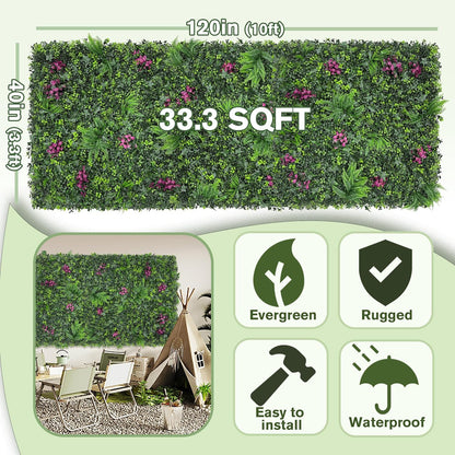 Greenery Grass Wall Boxwood Plant Roll: 40"x120"(33.5 SQFT) with UV Resistant Green Leaves Faux for Interior Wall, Greenery Backdrop,Garden and Indoor Outdoor Plant Panel Covering Privacy