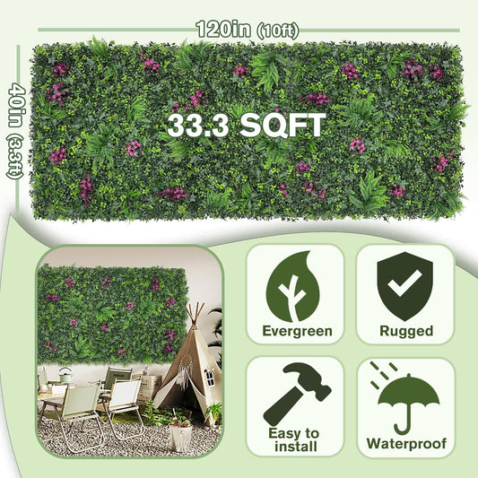 Greenery Grass Wall Boxwood Plant Roll: 40"x120"(33.5 SQFT) with UV Resistant Green Leaves Faux for Interior Wall, Greenery Backdrop,Garden and Indoor Outdoor Plant Panel Covering Privacy