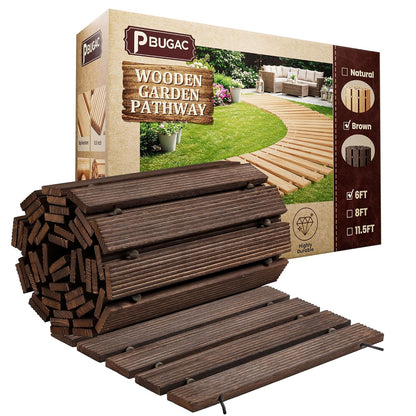 6FT Wooden Garden Pathway, Roll Out Walkway for Patio, Backyard and Outdoor Decor, Weatherproof, Non Slip and Easy to Install, Perfect for Beach, Wedding or Lawn (Brown)