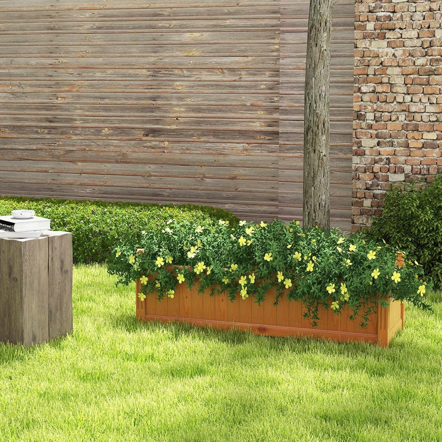 HAPPYGRILL Raised Garden Bed, Elevated Planter Box with Drainage Holes, Outdoor Wood Planter Container for Vegetables Flowers & Herbs, Planter Raised Beds for Garden, Patio, Balcony