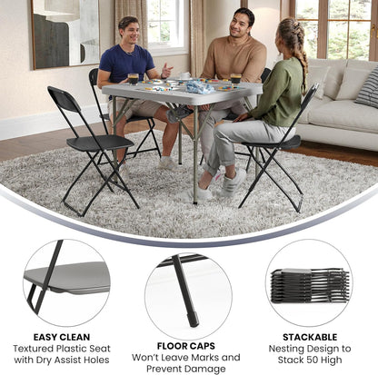 Flash Furniture Hercules Set of 10 Indoor/Outdoor Heavy-Duty Plastic Folding Chairs, Foldable Commercial Stacking Chairs with 650-lb. Static Weight Capacity, Black