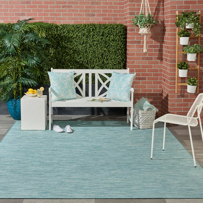 Nourison Positano Indoor/Outdoor Aqua 10' x 14' Area Rug, Easy Cleaning, Non Shedding, Bed Room, Living Room, Dining Room, Backyard, Deck, Patio (10x14)